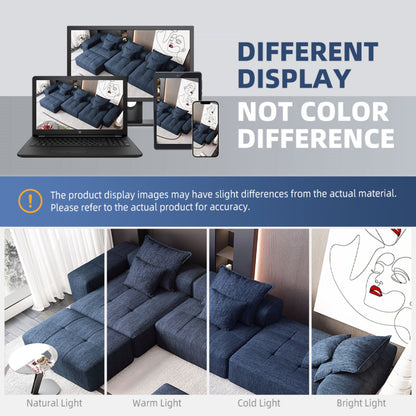 Modern Oversized Modular Sectional Sofa, Sparkling Chenille Soft Cushion Sofa With 6 Pillows, 6 Pieces Diy Combination Tufted Sofa, No Assembly Required - Blue