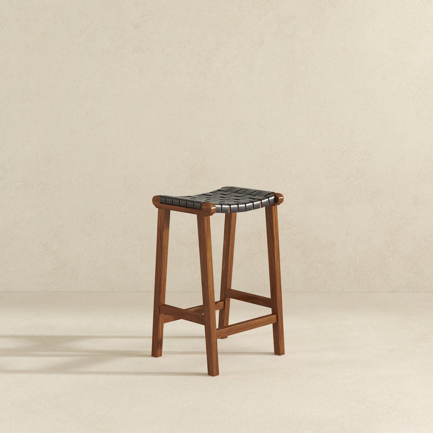 James - Mid-Century Modern Genuine Leather Counter Stool - Black / Brown