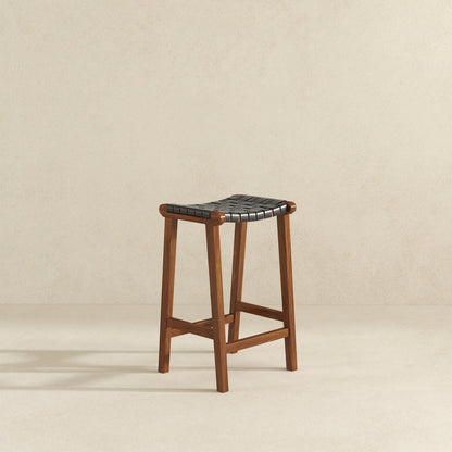 James - Mid-Century Modern Genuine Leather Counter Stool - Black / Brown
