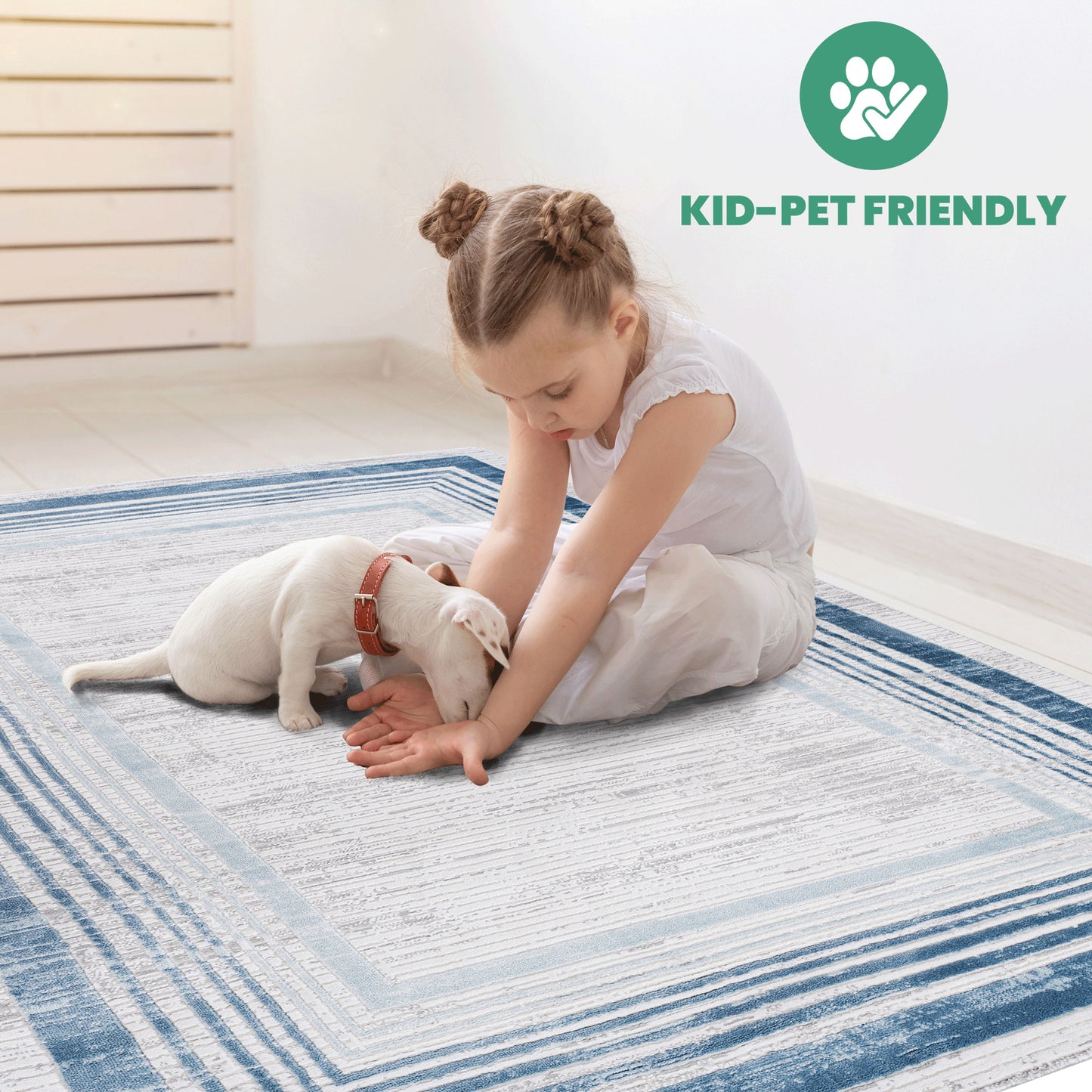 Marfi - 5' X 7' Bordered Area Rug - Blue / Ivory