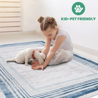 Marfi - 5' X 7' Bordered Area Rug - Blue / Ivory