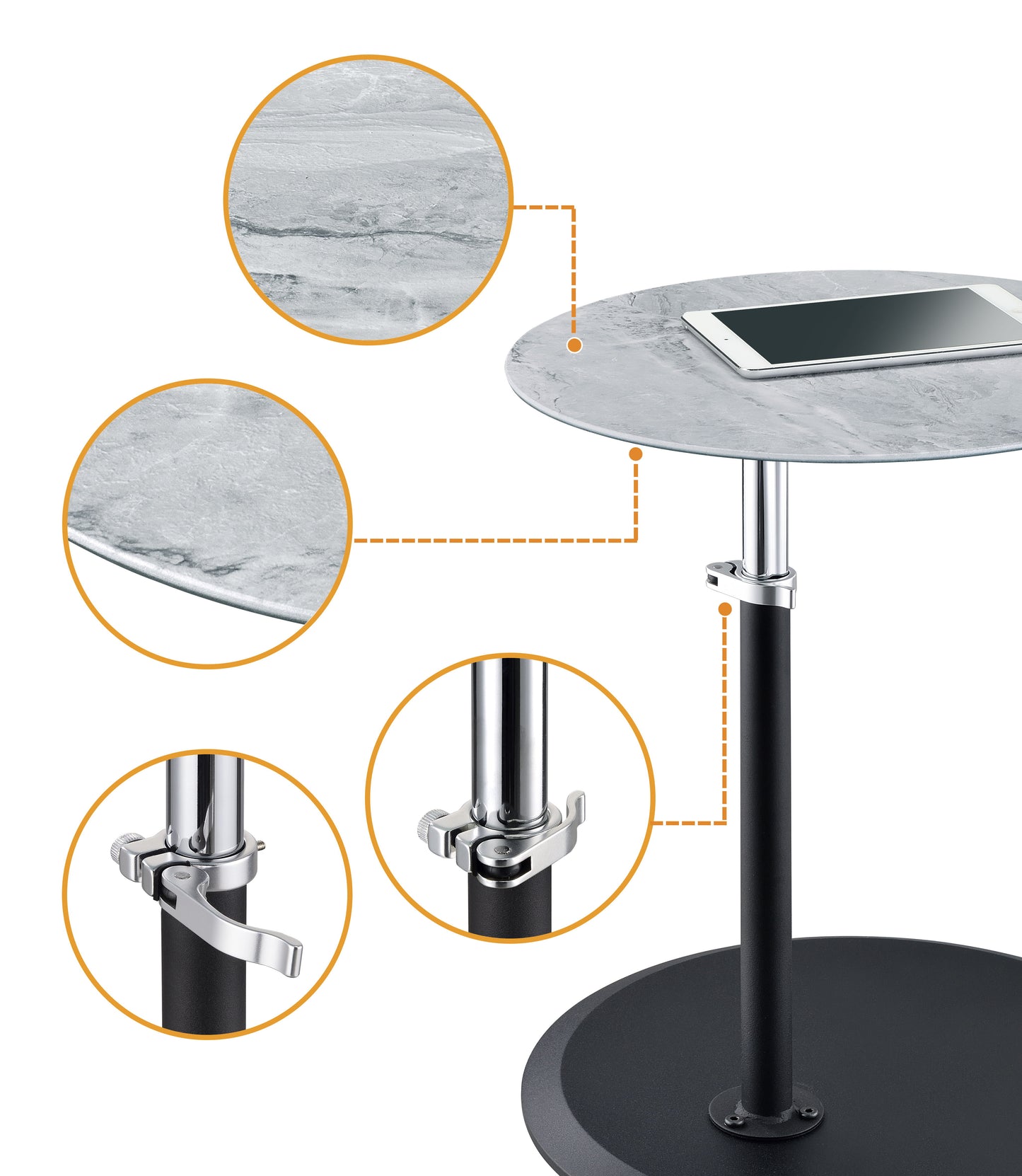 Orbit - End Table With Height Adjustable Marble Textured Top - Gray