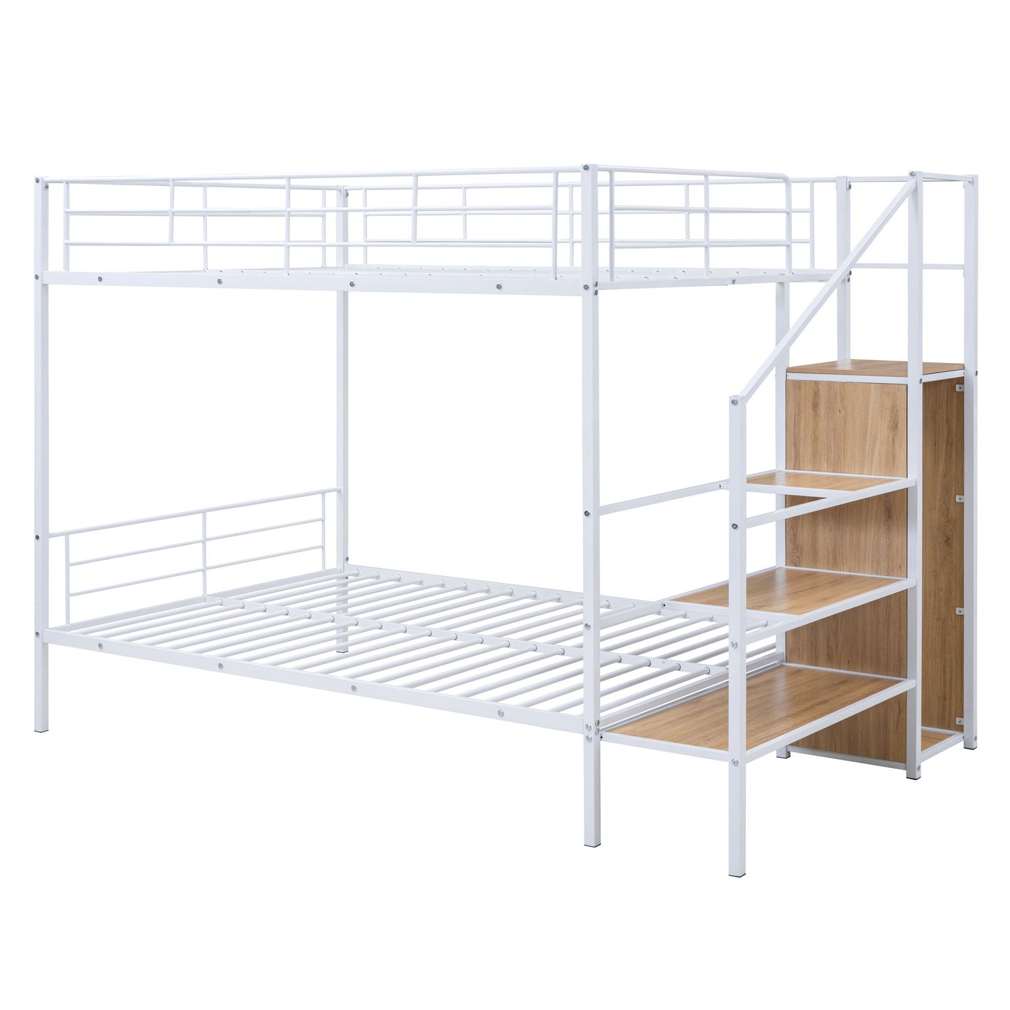 Full Over Full Bunk Bed With Lateral Storage Ladder And Wardrobe - White