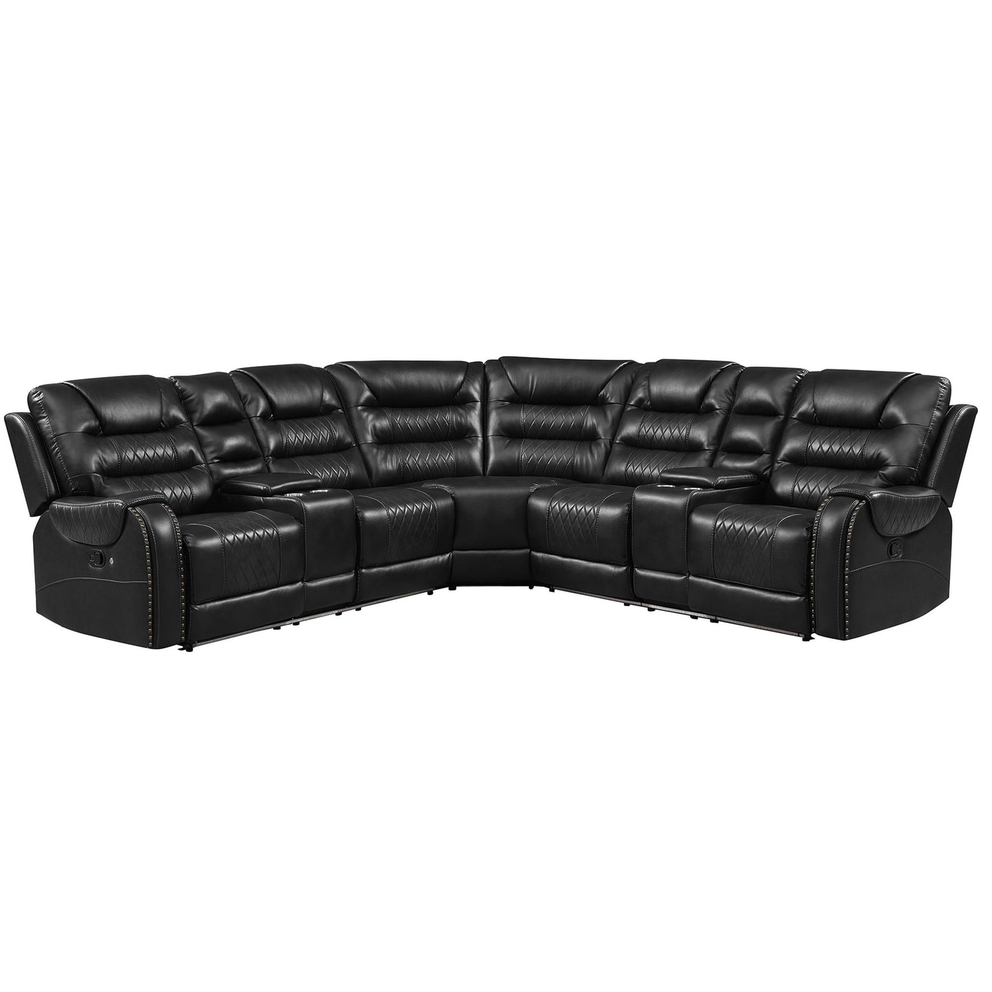 Manual Reclining Sectional Sofa Set L Shaped Symmetrical Motion Sofa Corner Couch Sets With Storage Boxes, 4 Cup Holders And LED Light Strip For Living Room - Black