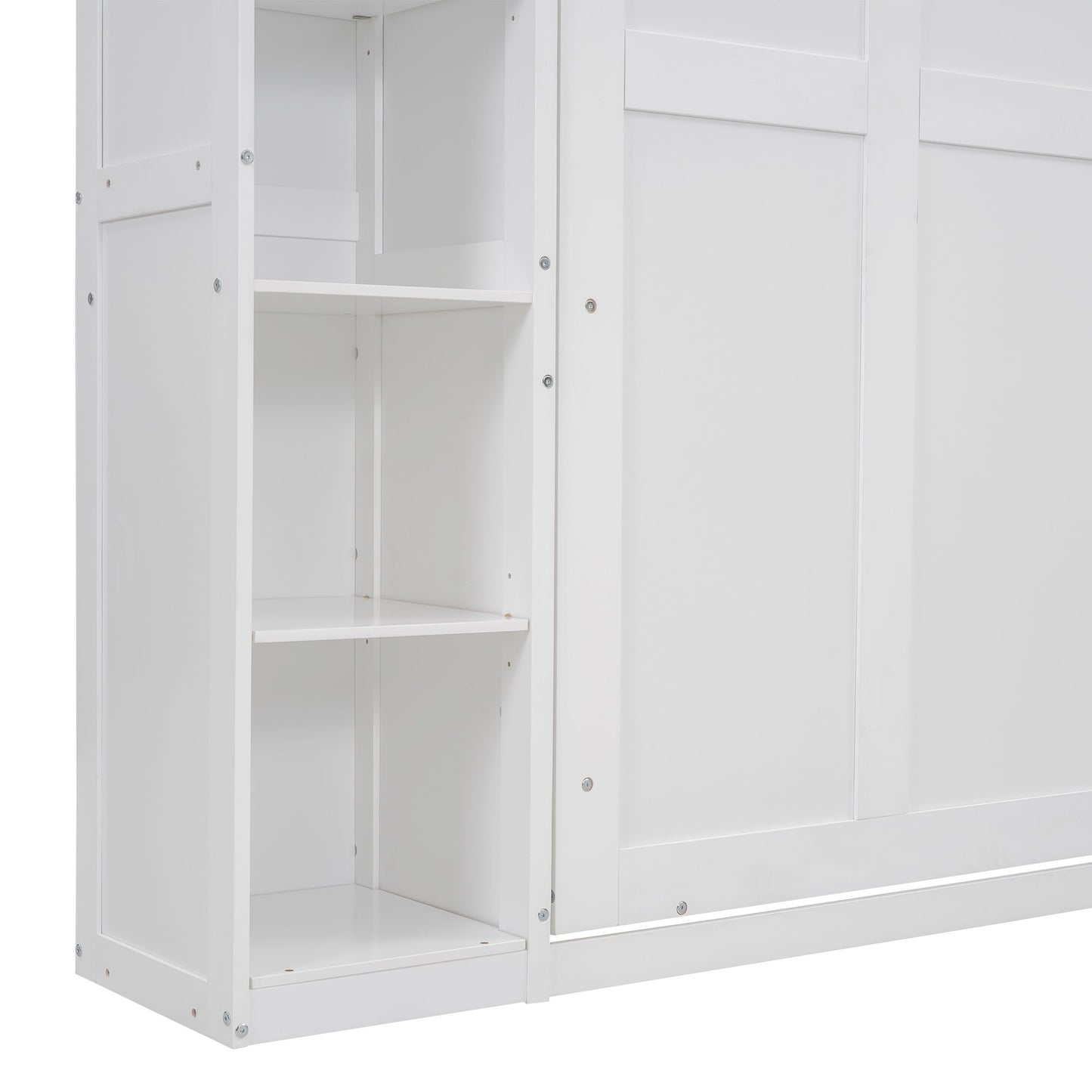 Full Size Murphy Wall Bed With Shelves And LED Lights - White