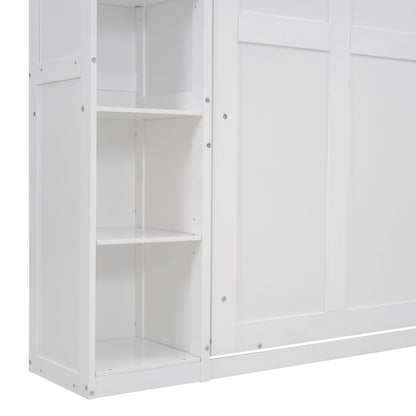 Full Size Murphy Wall Bed With Shelves And LED Lights - White