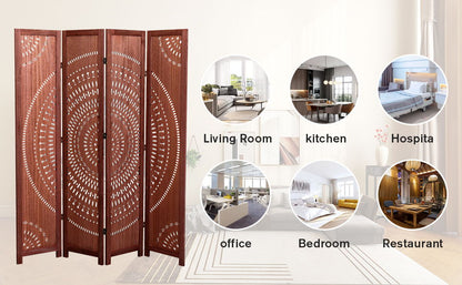 Panel Solid Wood Folding Room Divider - Brown