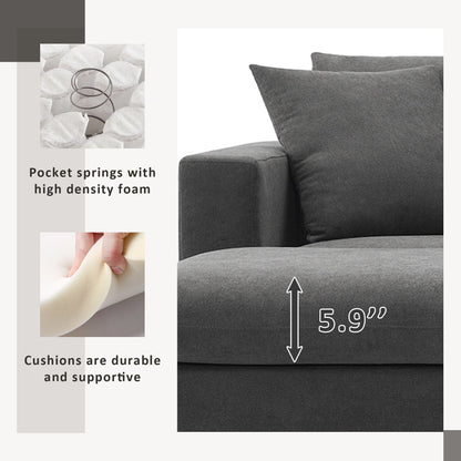 Modern Sectional Sofa, L-Shaped Couch Set With 2 Free Pillows, 4 Seat Polyester Fabric Couch Set With Convertible Ottoman - Dawn Gray