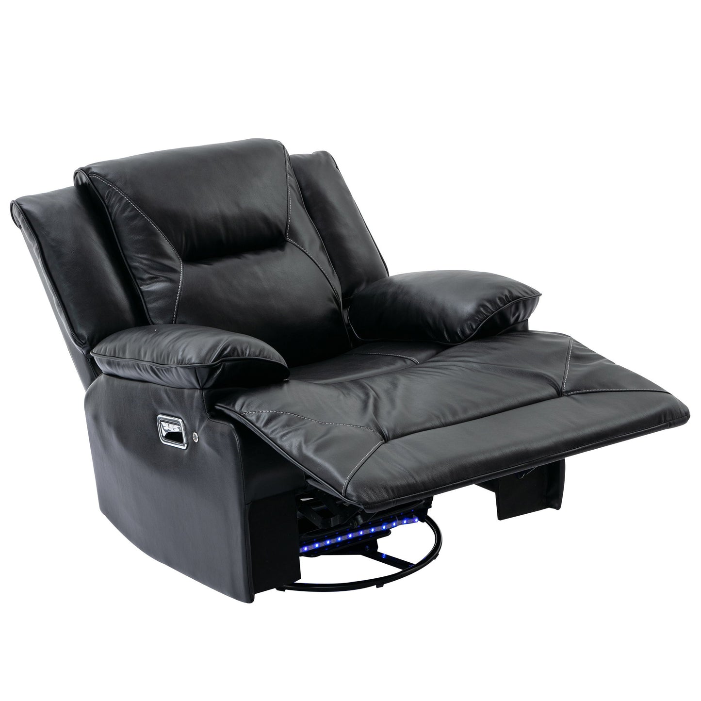 360ÔøΩÔøΩ Swivel And Rocking Home Theater Recliner Manual Recliner Chair With A Led Light Strip For Living Room - Black
