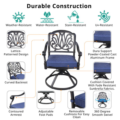 Patio Outdoor Aluminum Dining Swivel Rocker Chairs With Cushion (Set of 2) - Navy Blue