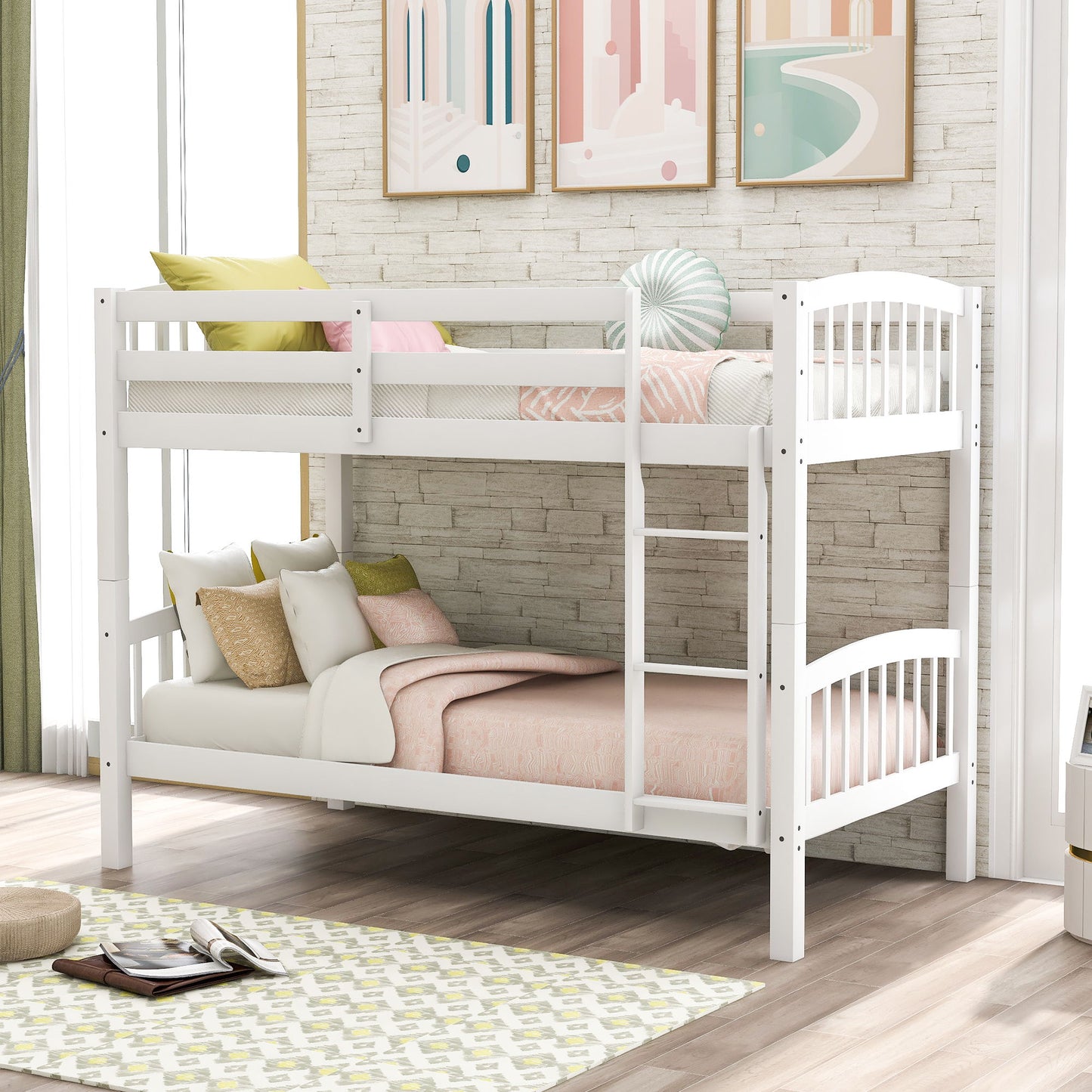 Twin Over Twin Bunk Bed & Ladder - White