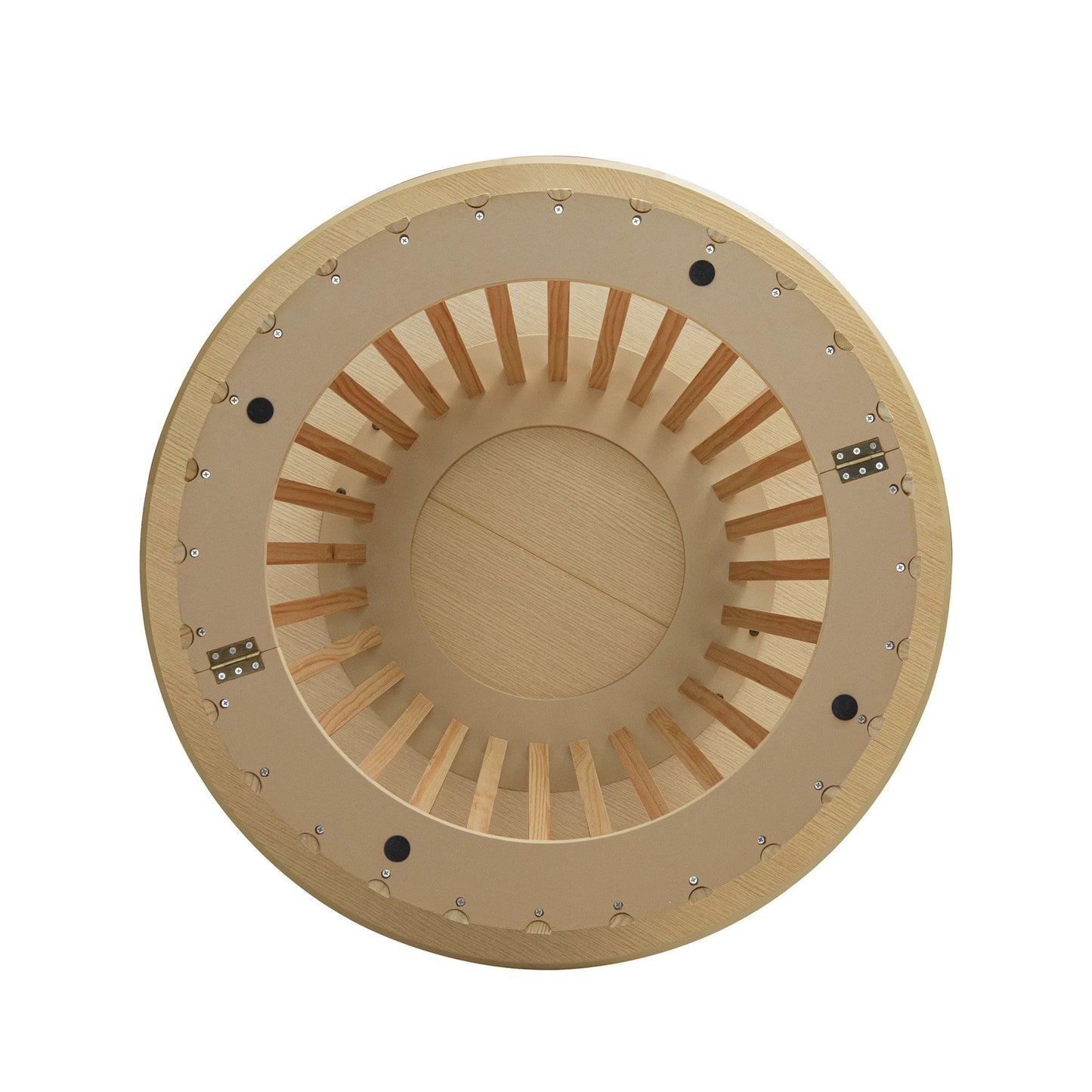 Modern Round Coffee Table With Grille Molding For Living Room, Bedroom, Or Balcony - Oak