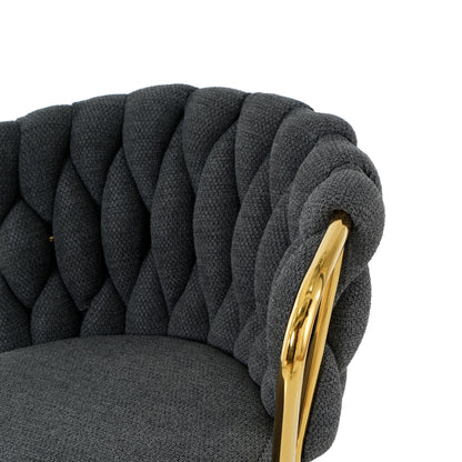 Modern Design High Stool With Gold Plated Legs For Kitchen Dining Linen (Set of 2) - Dark Gray
