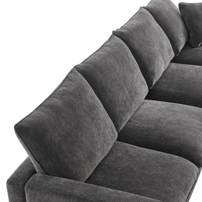 Modern U-Shape Modular Sofa, 6 Seat Chenille Sectional Couch Set With 2 Pillows Included, Freely Combinable Indoor Funiture - Black / Gray