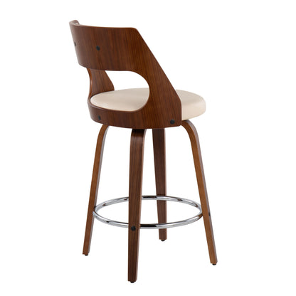 Cecina - Mid-Century Modern Counter Stool With Swivel (Set of 2) - Walnut / Cream