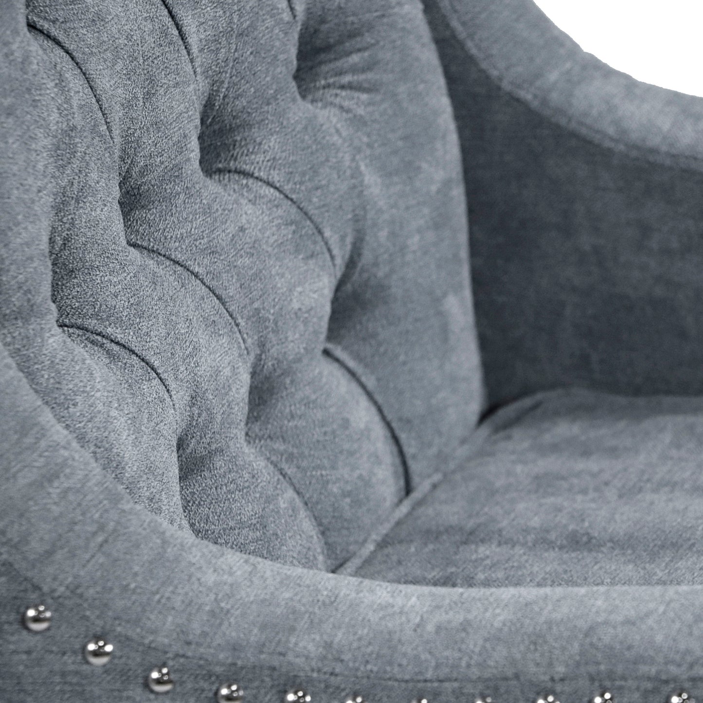 Accent Chair, Living Room Chair, Footrest Chair Set With Vintage Brass Studs, Button Tufted Upholstered Armchair For Living Room, Comfy Reading Chair For Bedroom, Reception Room - Gray