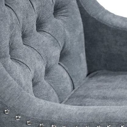 Accent Chair, Living Room Chair, Footrest Chair Set With Vintage Brass Studs, Button Tufted Upholstered Armchair For Living Room, Comfy Reading Chair For Bedroom, Reception Room - Gray