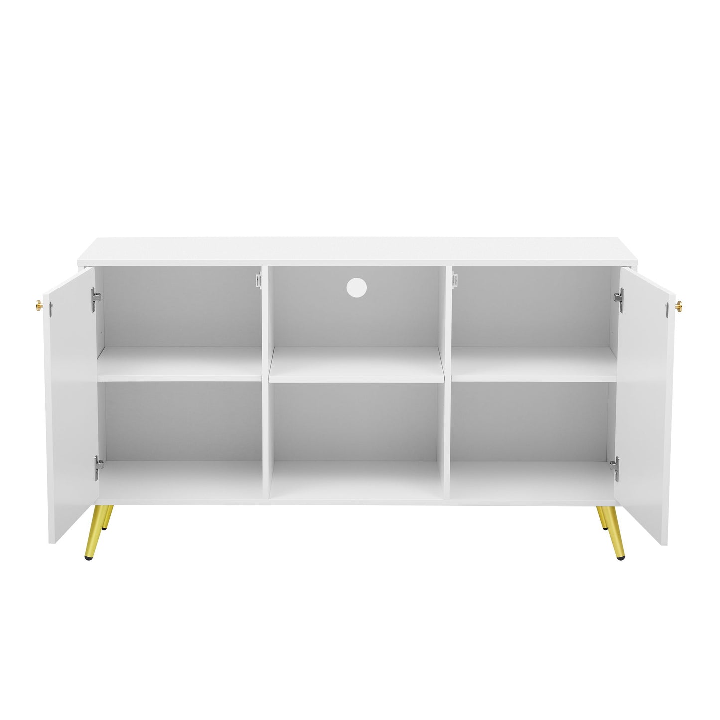 Modern TV Stand For TVs Up To 55", Entertainment Center Media Console, Adjustable Shelf, Metal Legs, Handles And Anti-Tip Device For Living Room - White