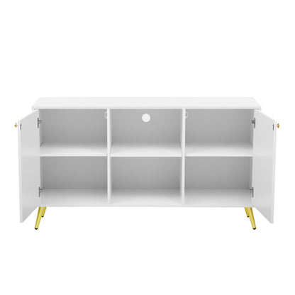 Modern TV Stand For TVs Up To 55", Entertainment Center Media Console, Adjustable Shelf, Metal Legs, Handles And Anti-Tip Device For Living Room - White