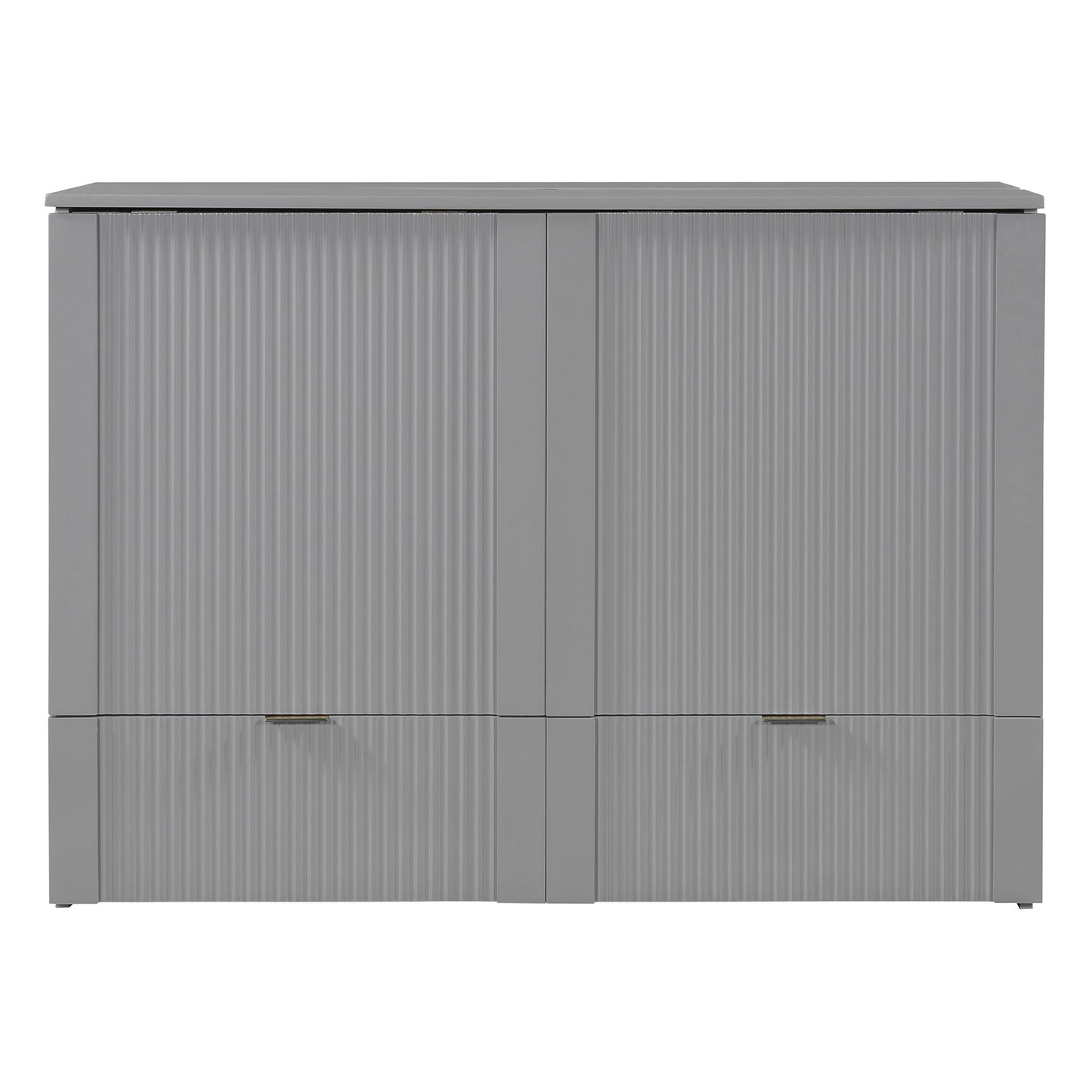 Full Size Murphy Bed With Drawer And A Set Of Sockets & USB Ports, Pulley Structure Design - Gray