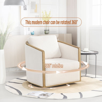 Swivel Barrel Chair, Comfortable Accent Sofa Chair, 360 Degree Swivel - Beige