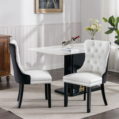 Nikki - Modern, High-End Tufted Solid Wood Contemporary And Velvet Upholstered Dining Chair With Wood Legs Nailhead Trim (Set of 2) - White / Black