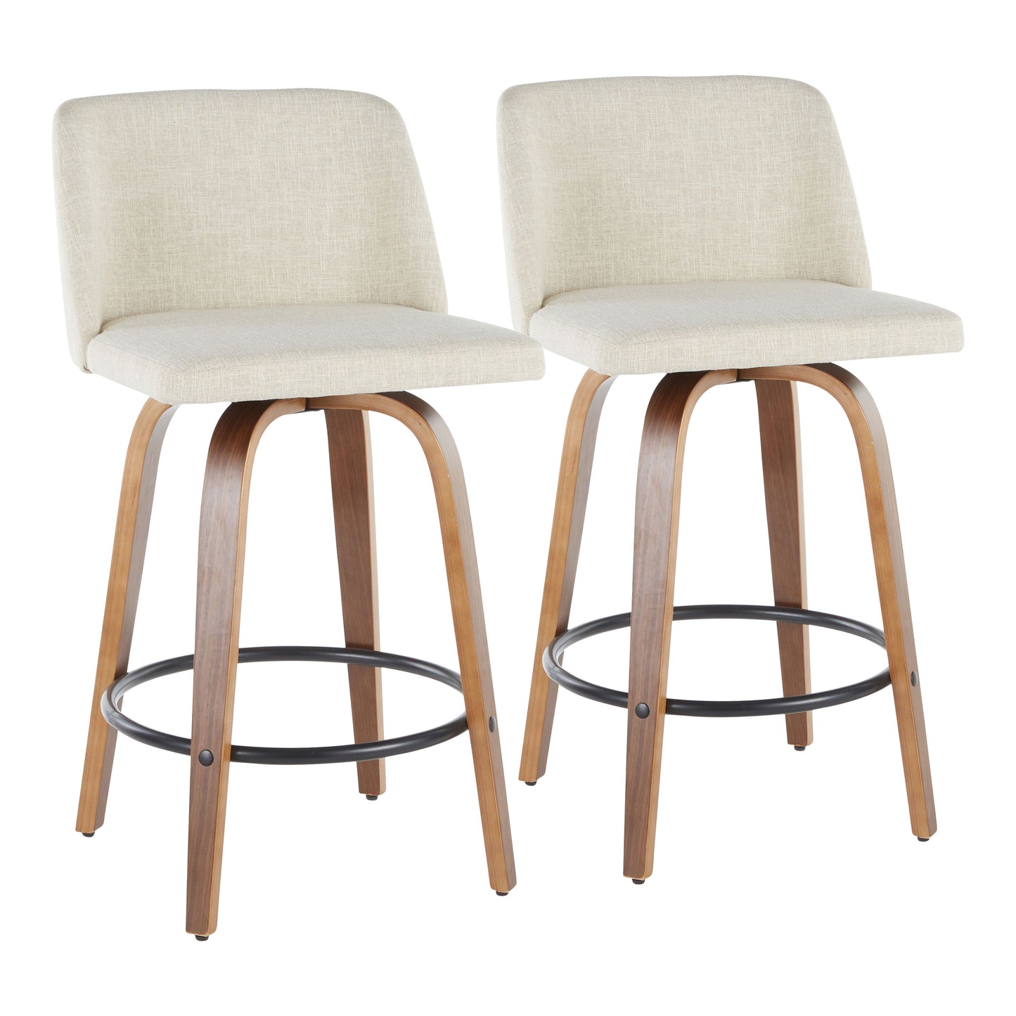 Toriano - Mid-Century Modern Counter Stool (Set of 2) - Cream / Walnut