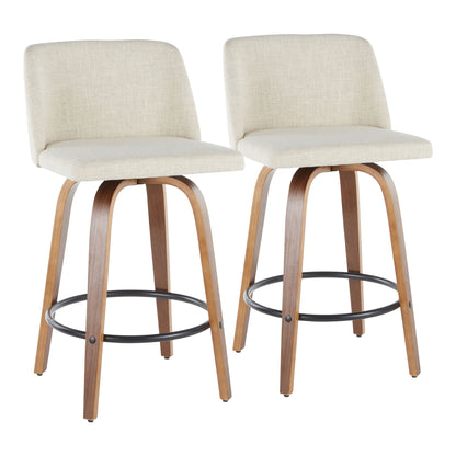 Toriano - Mid-Century Modern Counter Stool (Set of 2) - Cream / Walnut