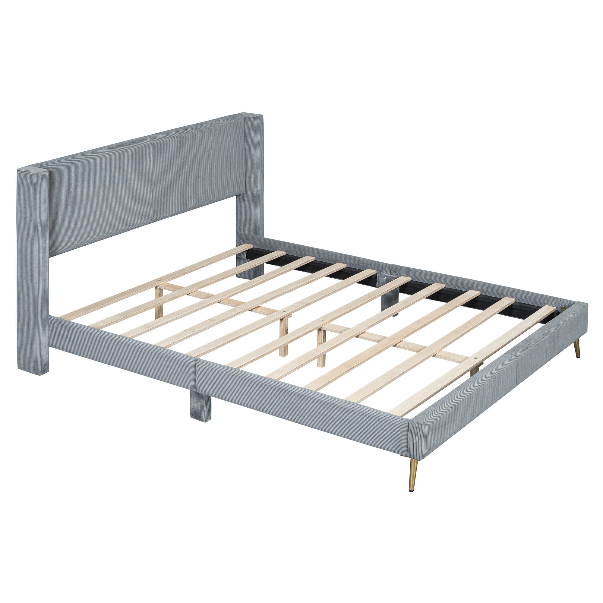 Queen Size Platform Contemporary Bed With Legs - Gray