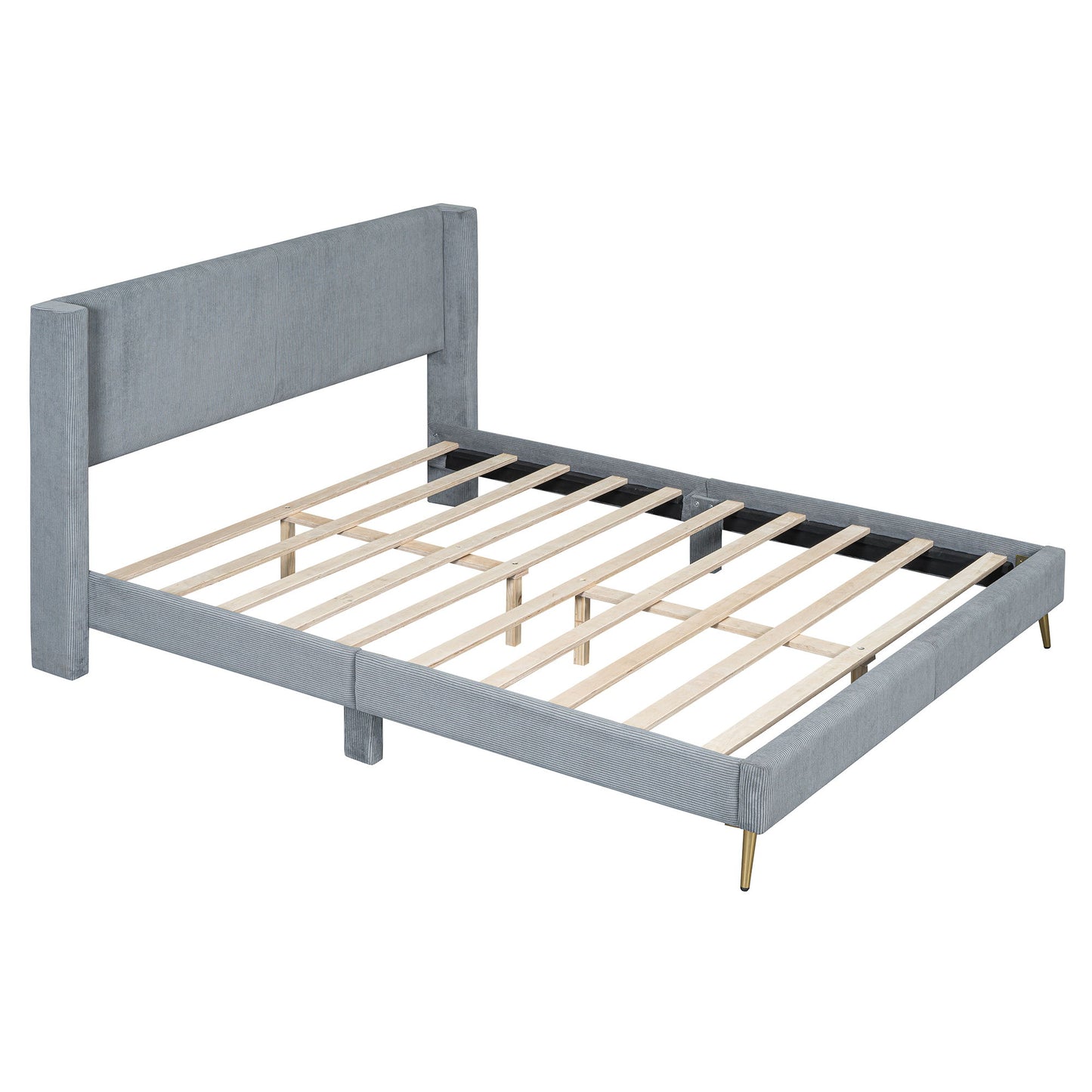 Queen Size Platform Contemporary Bed With Legs - Gray