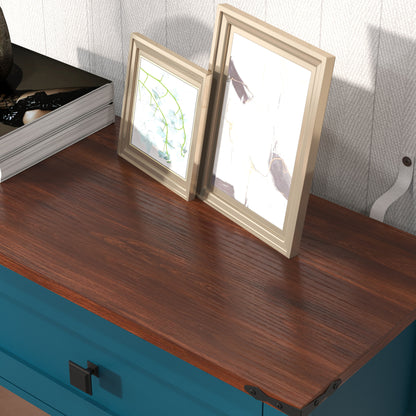 Farmhouse Style Console Table With 2 Drawers And Bottom Storage Shelf, Pagoda - Blue