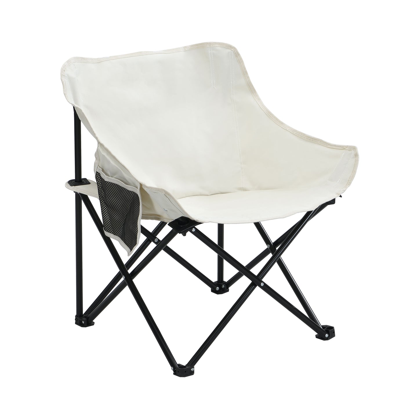 2 Pieces Outdoor Camping Chairs Folding / Portable, Comfortable Seating, Durable Steel Frame - Beige