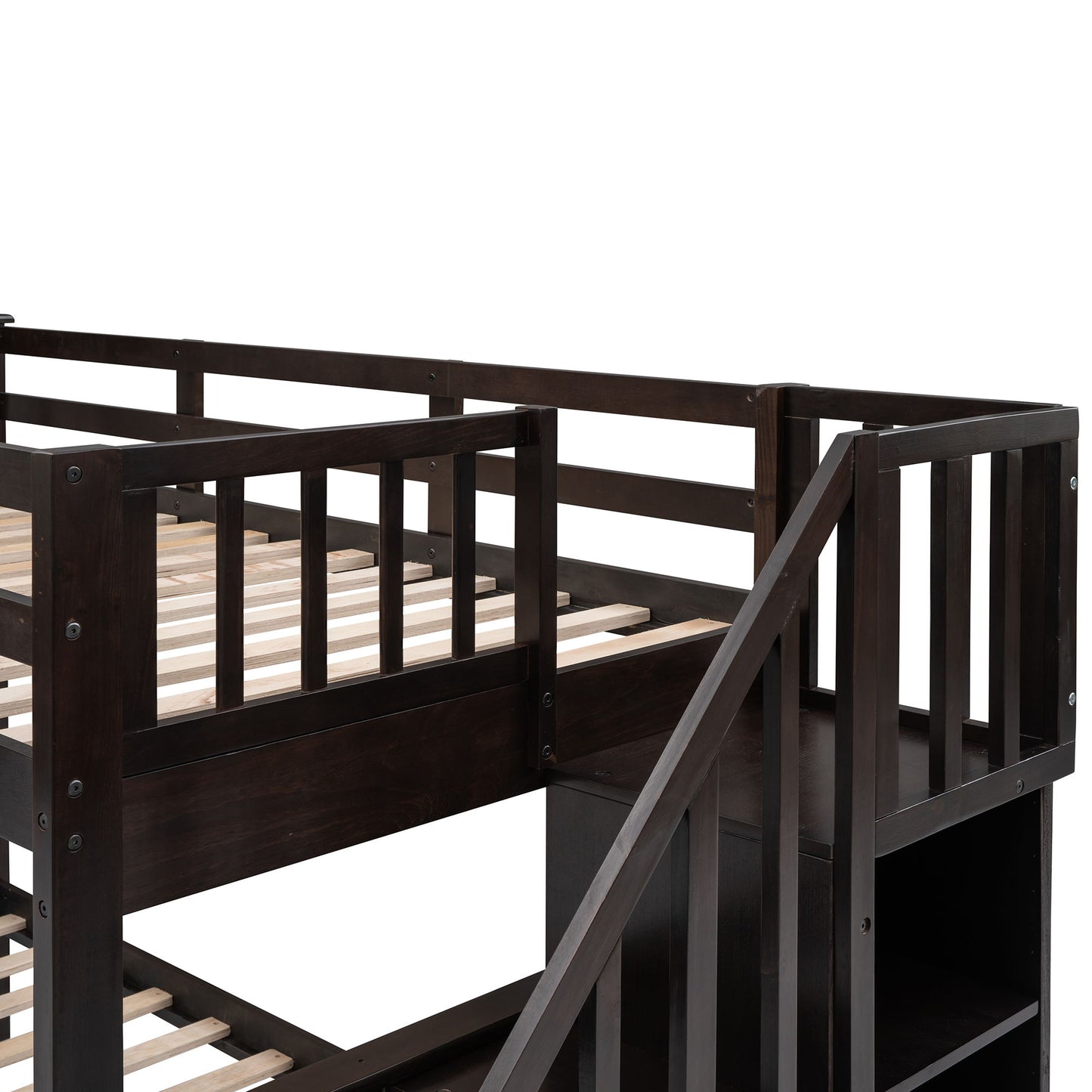 Twin Over Full Stairway Bunk Bed With Drawer, Storage And Guard Rail For Bedroom - Espresso