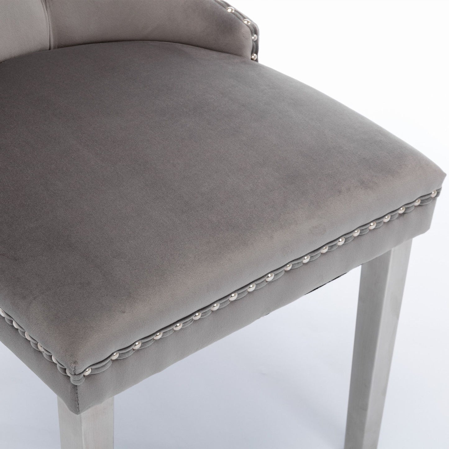 Nikki - Modern, High-End Tufted Solid Wood Contemporary Velvet Upholstered Dining Chair With Chrome Stainless Steel Plating Legs, Nailhead Trim (Set of 2) - Gray / Chrome