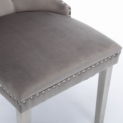 Nikki - Modern, High-End Tufted Solid Wood Contemporary Velvet Upholstered Dining Chair With Chrome Stainless Steel Plating Legs, Nailhead Trim (Set of 2) - Gray / Chrome