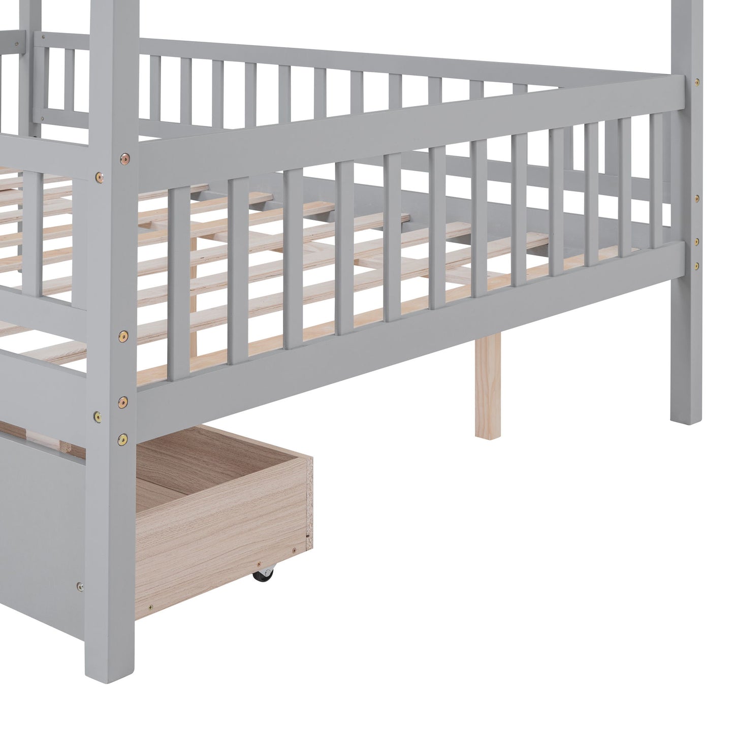 Full Size House Bed With 2 Drawers - Gray