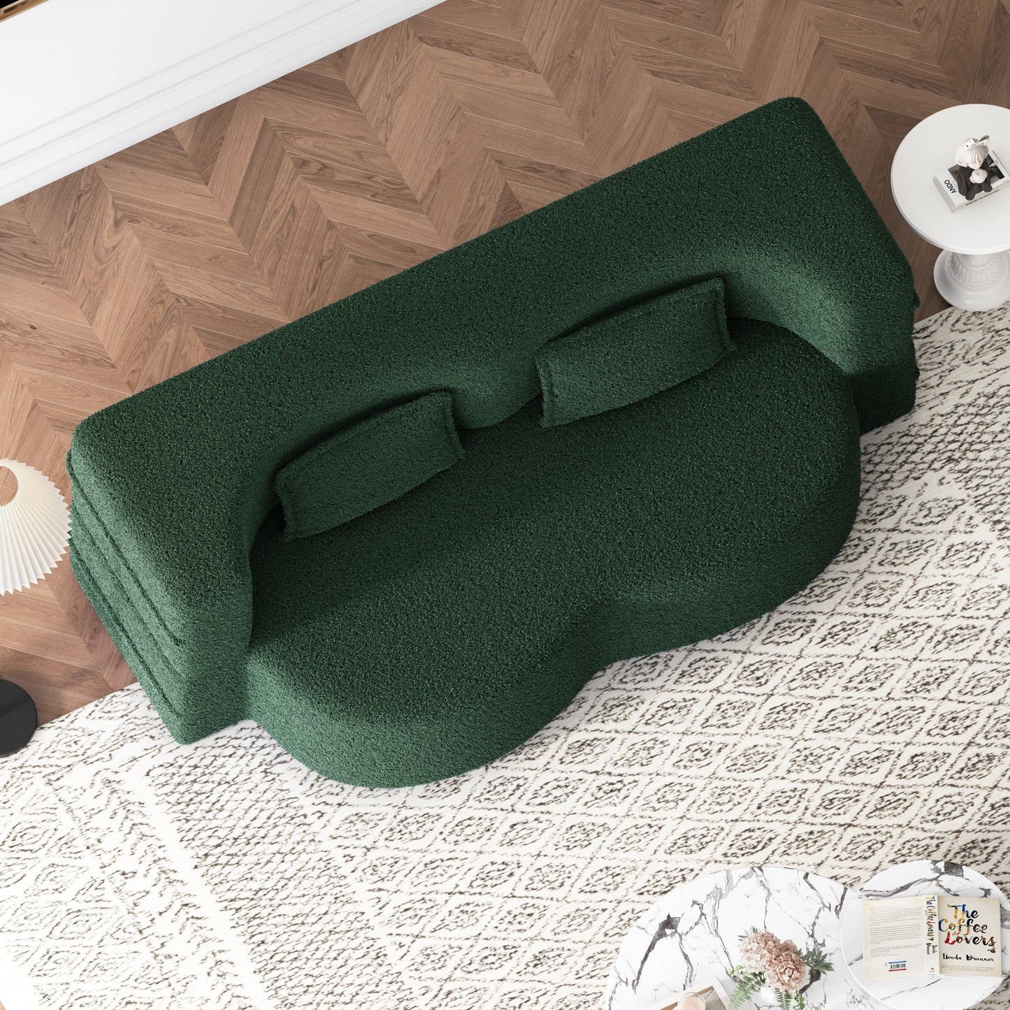Modern Floor Sofa With 2 Pillows, Convertible Teddy Fabric Foam Filled Sleeper Sofa Bed, Full Size Folding Mattress For Living Room Guest Bed, Playroom, No Assembly Required - Green