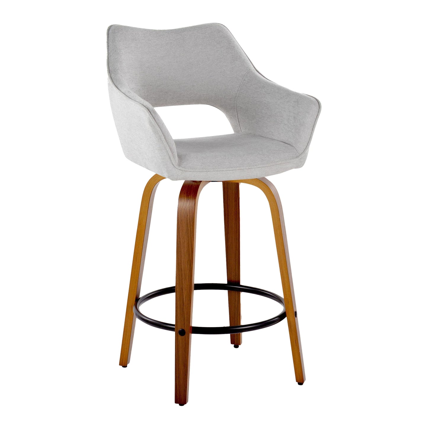 Mustang - Contemporary Fixed Height Counter Stool With Swivel With Round Footrest (Set of 2) - Walnut / Gray