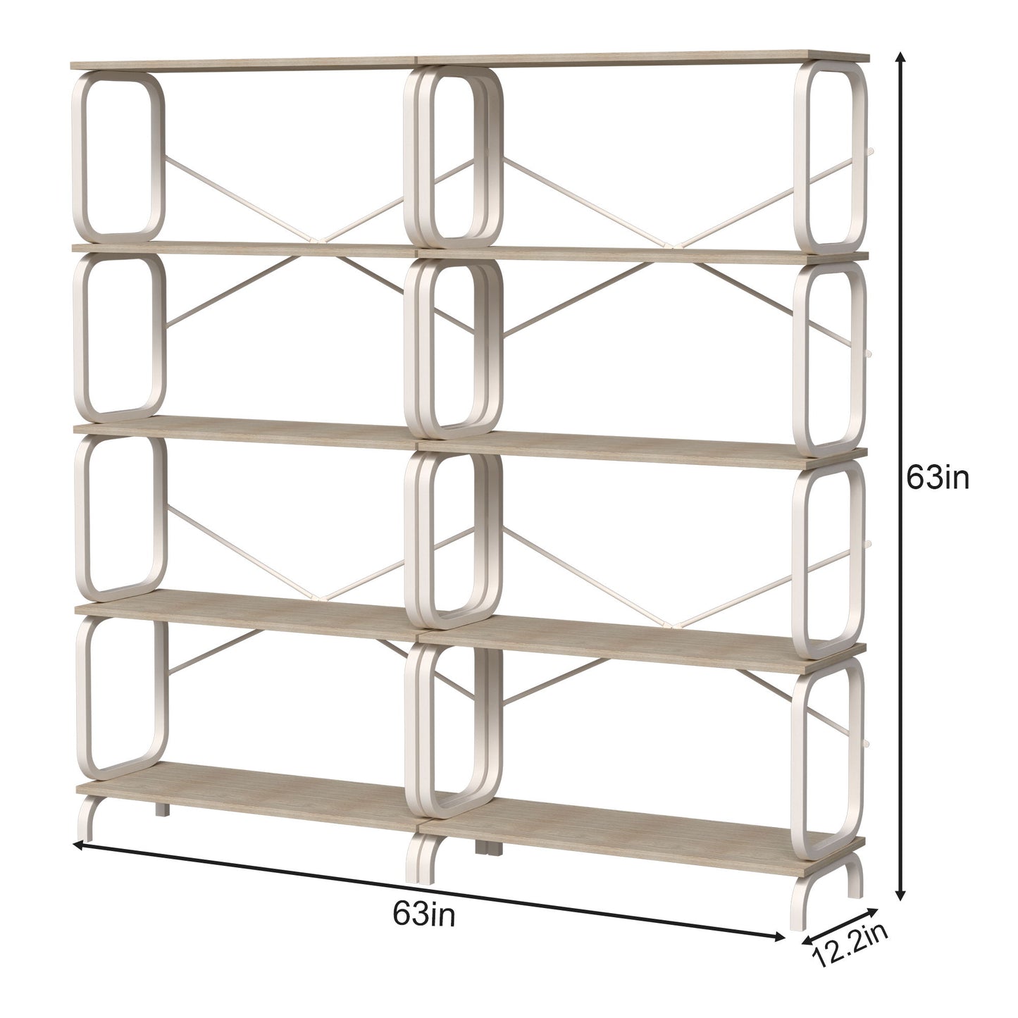 Vintage Industrial Style 5 Tier Large Bookshelf - White