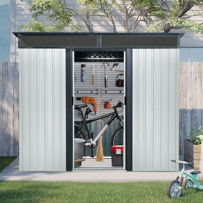 8 Ft X 6 Ft Outdoor Metal Storage Shed With Window And Transparent Plate For Garden, Lawn - White / Black