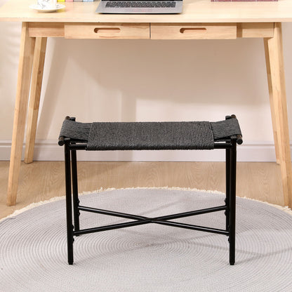 Handwoven Paper Rope Foot Rest Shoes Stools Ottomans For Entryway, Living Room, Bedroom & Office - Black