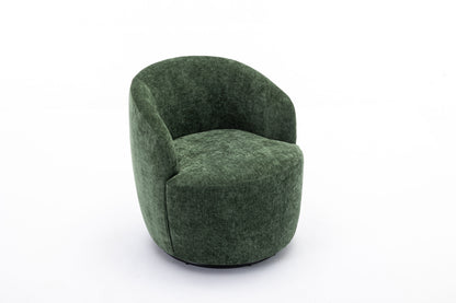 Chenille Fabric Swivel Accent Armchair Barrel Chair With Black Powder Coating Metal Ring - Green