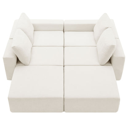Modular U Shaped Sectional With Ottomans, Luxury Cloud Floor Couch With Deep Seat Fully Compressed Upholstered Sofa - Beige