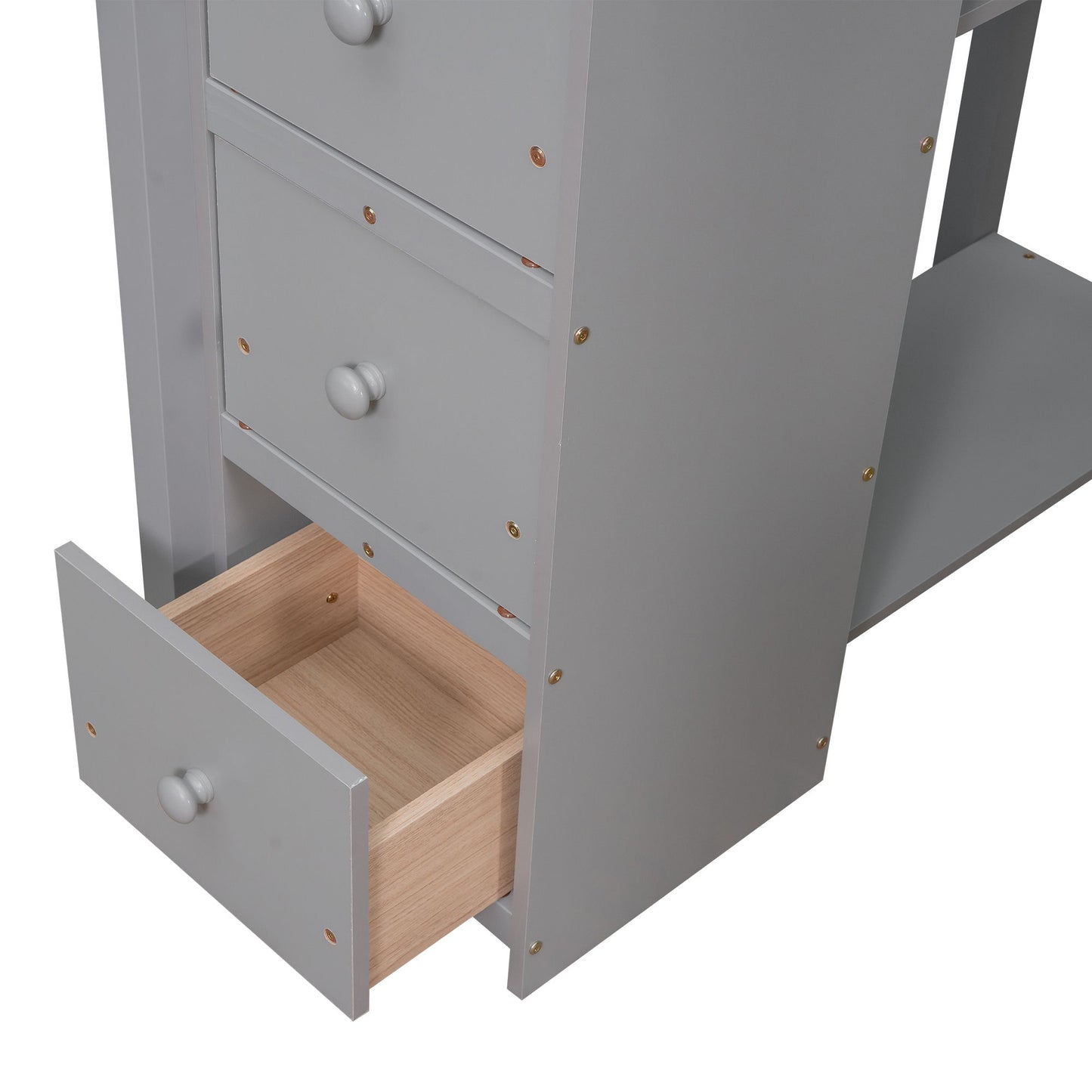 Twin Size Loft Bed With Storage Drawers, Desk And Stairs With Shelves - Gray