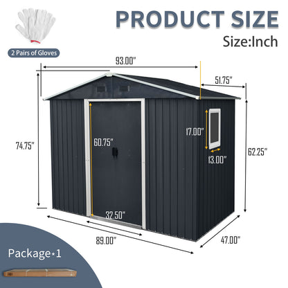 8Ft X 4Ft Outdoor Metal Storage Shed With Window And Metal Foundation For Backyard, Patio, Lawn - Black / White