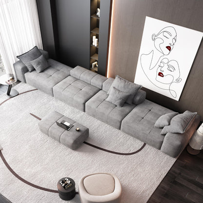 Modern Oversized Modular Sectional Sofa, Sparkling Fabric Soft Cushion Sofa With 6 Pillows, 6 Pieces Diy Combination Tufted Sofa, No Assembly Required - Gray