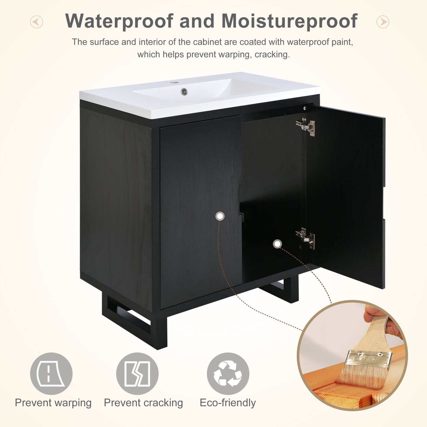 Bathroom Vanity Set With Sink, Combo Cabinet, Bathroom Storage Cabinet, Solid Wood Frame - Black