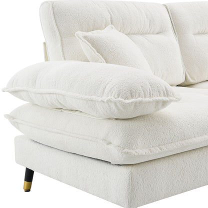 L Shaped Convertible Sectional Sofa 4 Seat Tufted Couch Set With Two Tone Adjust Legs Cloud Movable Ottoman - White