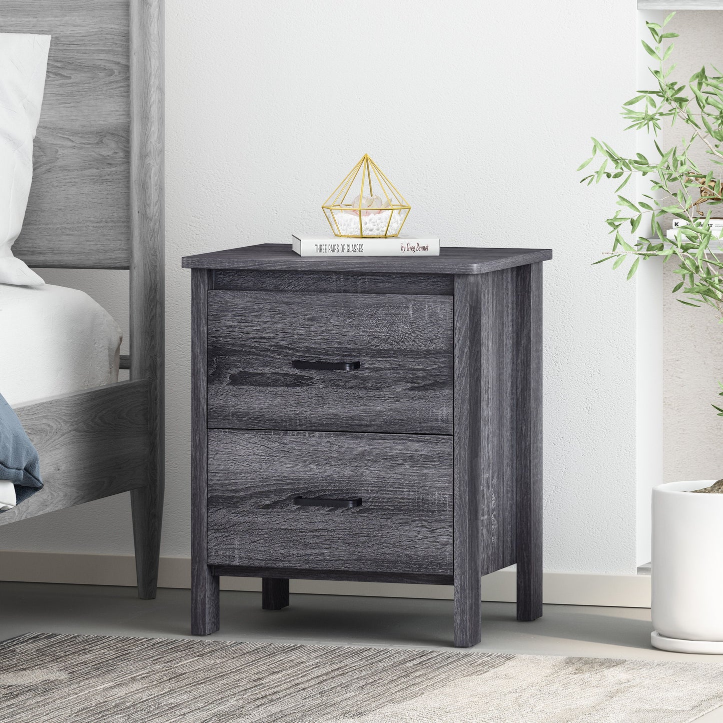 Titeca - Contemporary 2 Drawer Nightstand - Dark Gray