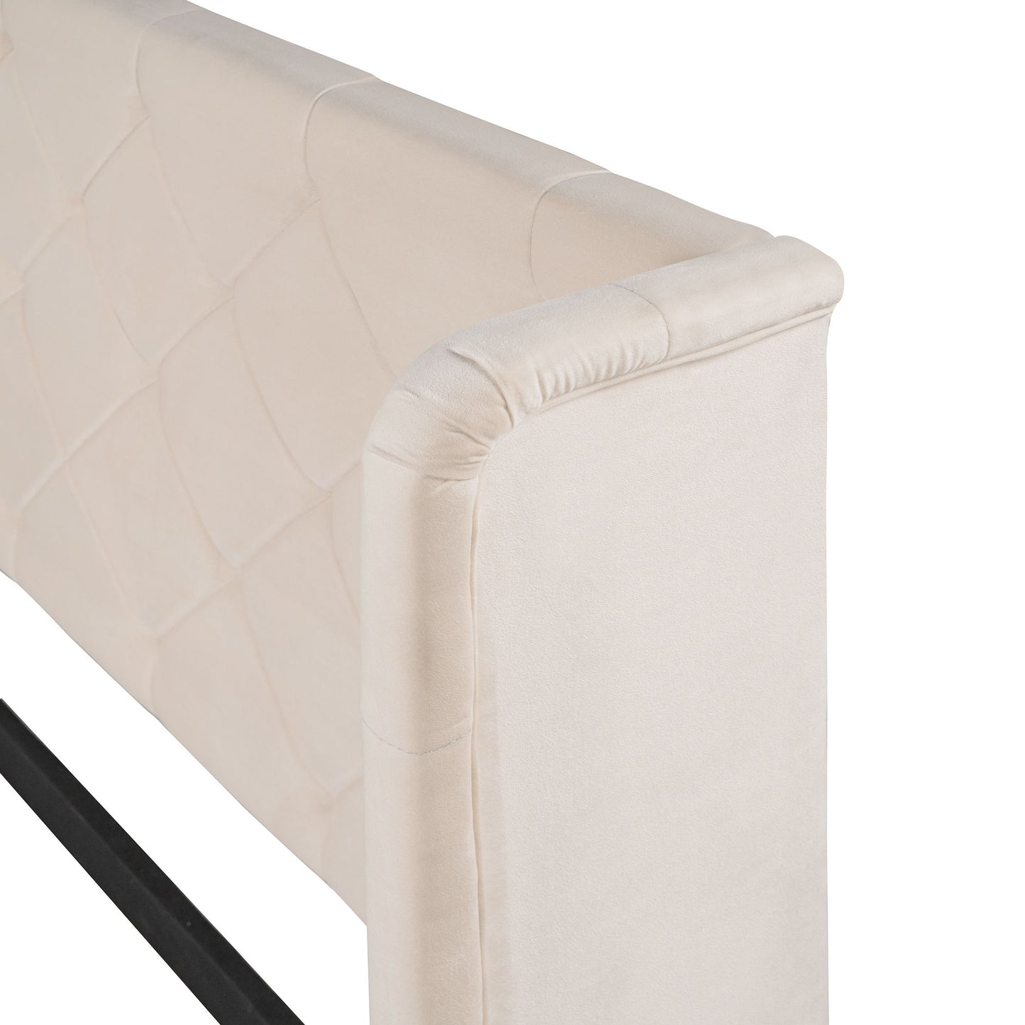 Queen Size Storage Upholstered Platform Bed With Wingback Headboard And A Big Drawer - Beige